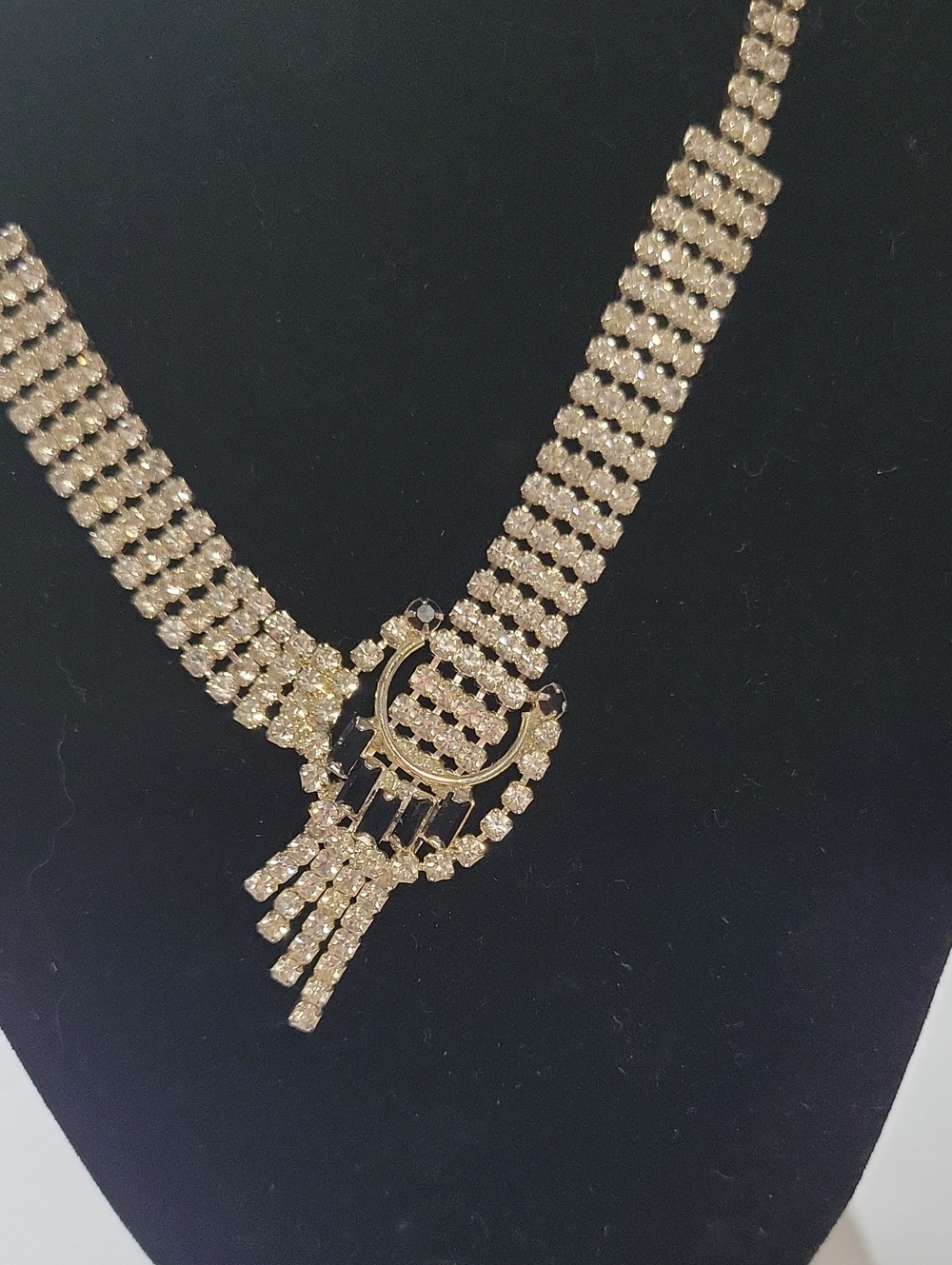 Silver Tone Crystal Fringe Statement Necklace Set